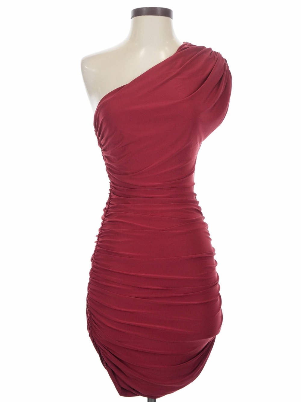 naked wardrobe One-Shoulder Draped Dress in Wine Red - Picture 5 of 5